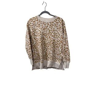 Aerie Womens Beige Leopard Print Crewneck Sweatshirt Small Long Sleeve Ribbed He